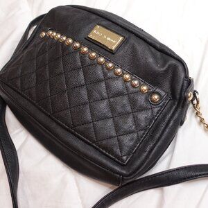 Betsy Johnson Black Gold Studded Chained Quilted Purse
